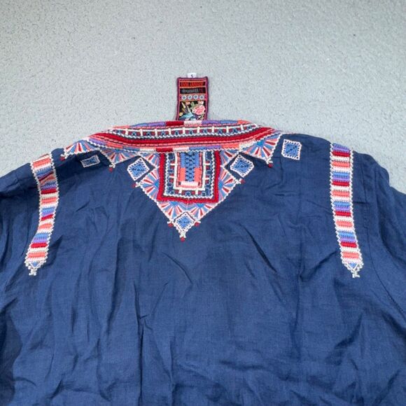 Johnny Was Blouse Womens Small Blue Embroidered Peasant Top Boho Ethnic Bib - Picture 9 of 15